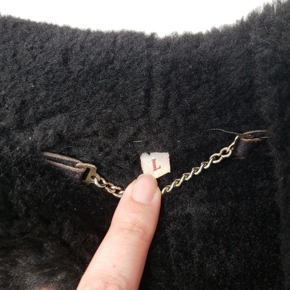 Vintage Patmos Long Leather Shearling Coat Womens Large Black Trench Full Length - Picture 4 of 16